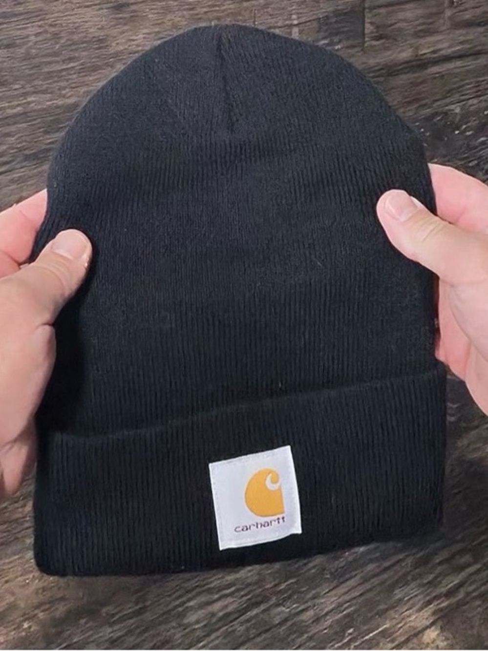 Carhartt Black Cuffed Beanie with Yellow Logo Patch